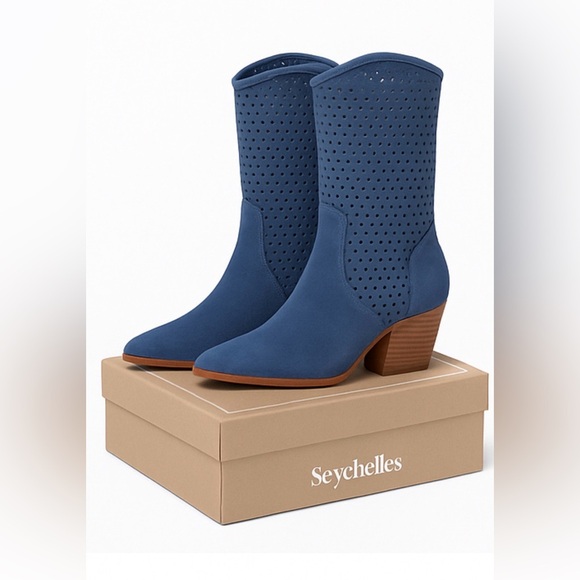 Seychelles Diva Blue Suede Perforated Mid-Calf Boots – Size 7.5 – NEW - Picture 4 of 11